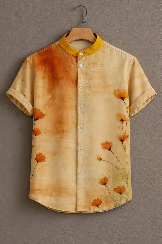 Soulbox Beige Casual Shirt with Watercolor Floral Print