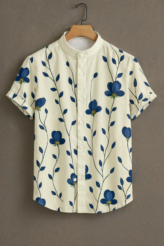 Soulbox Cream Casual Shirt with Blue Floral Print