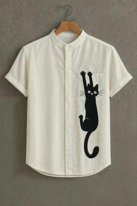 Soulbox Cream Casual Shirt with Cat Print