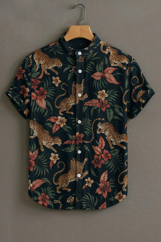 Soulbox Black Casual Shirt with Leopard & Floral Print