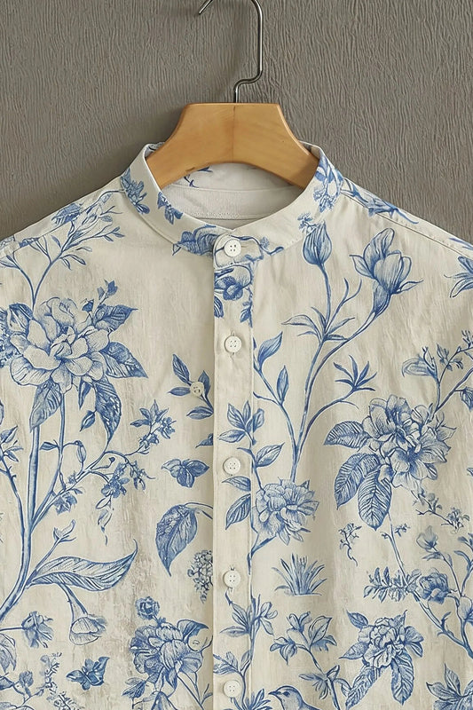Soulbox Cream Casual Shirt with Blue Botanical Print