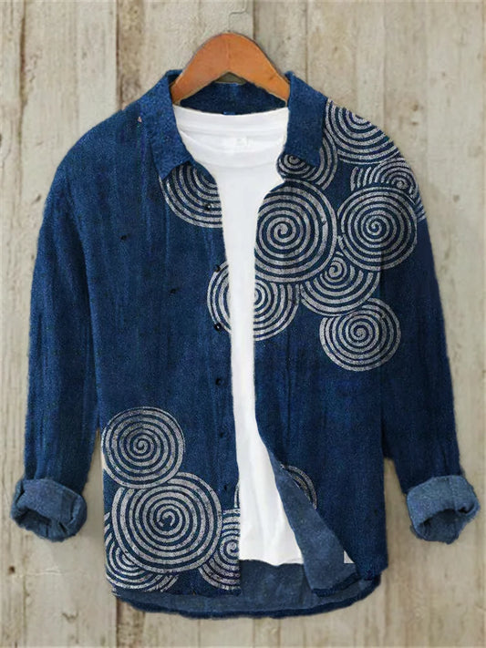ZenVastra's Indigo Spiral Print Casual Cotton Shirt