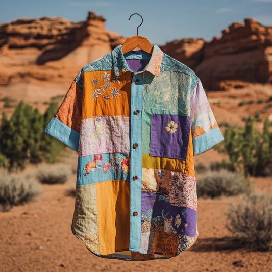 ZenVastra’s Sunset Nomad Patchwork Artistic Casual Shirt