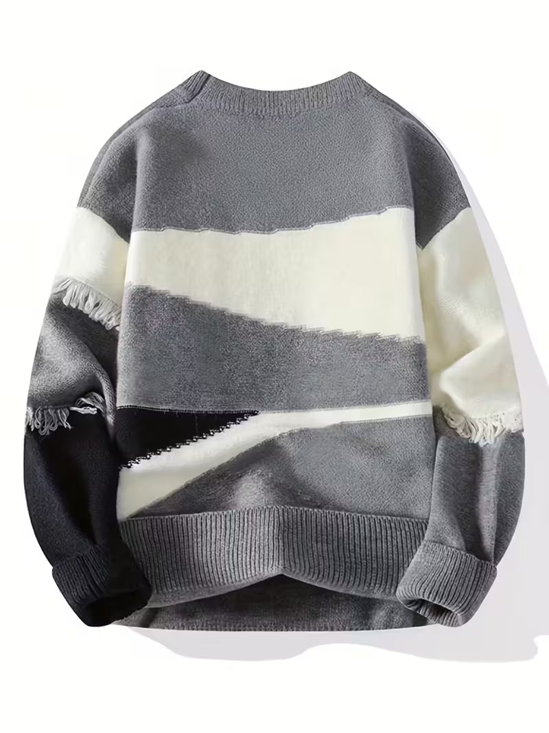 Swebet Men’s Color Block Fringe Sweater – Trendy Fall & Winter Pullover