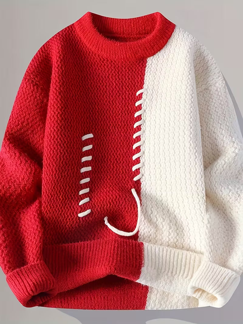 Swebet Men’s Color-Blocked Knit Sweater – Stylish Fall & Winter Pullover